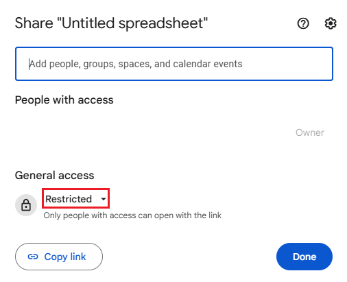 Share settings showing anyone with the link